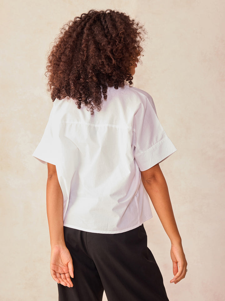 White Beige Boxy Shirt With Rolled Short Sleeves
