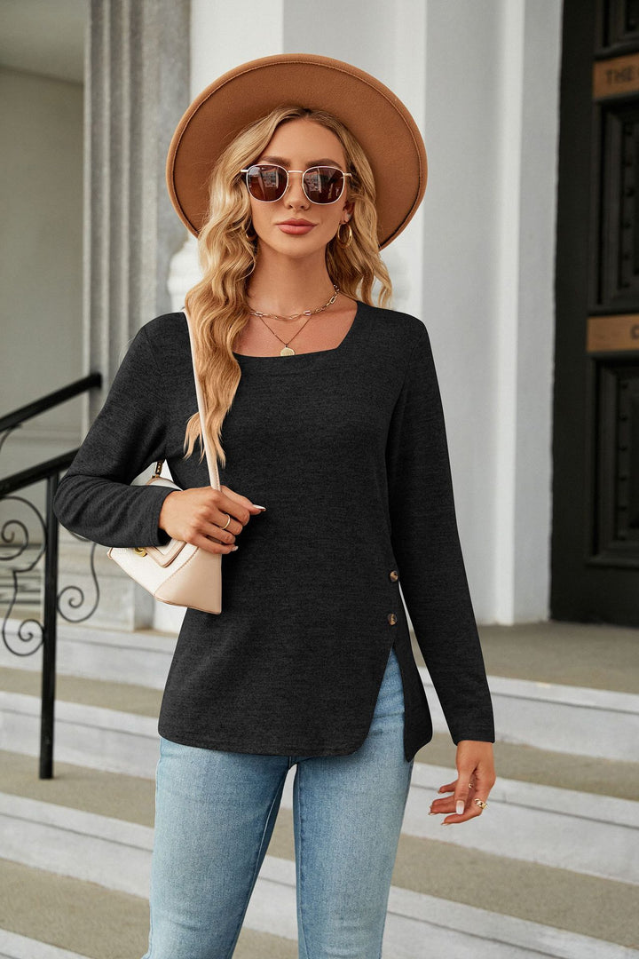 Black Full Sleeve Side Slit Top