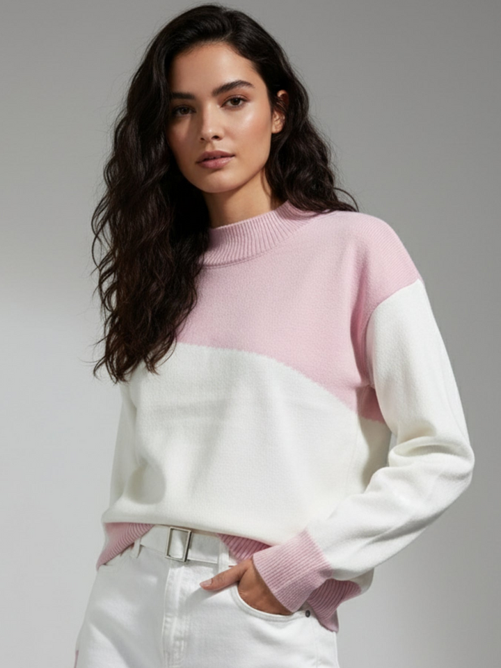 Pink Dual Tone High Neck Sweater