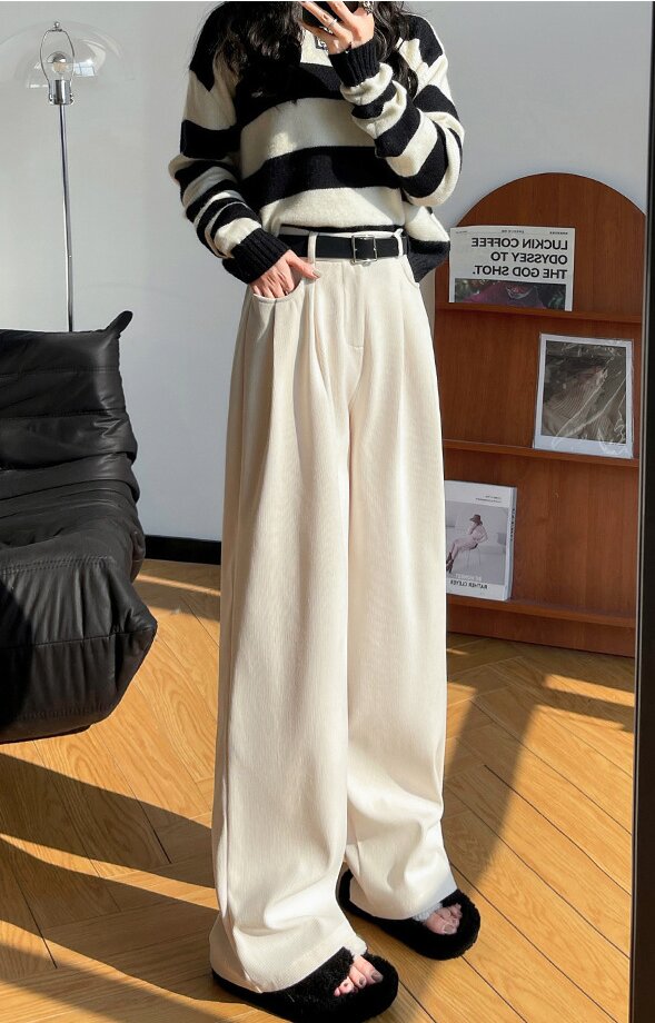 Off White Wide Leg Pleated Pants