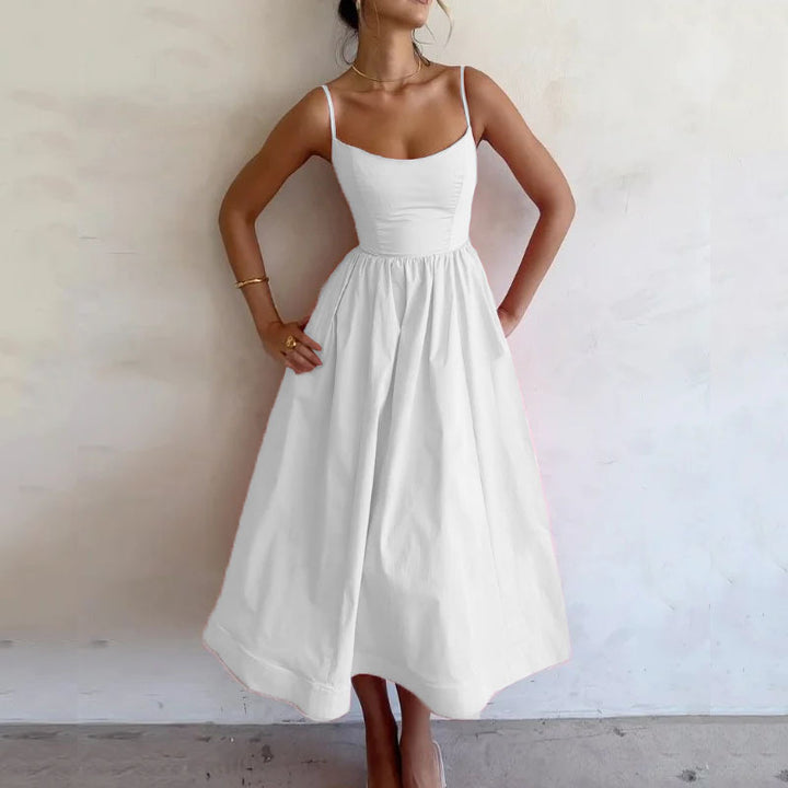 White Fit And Flare Dress With Straps