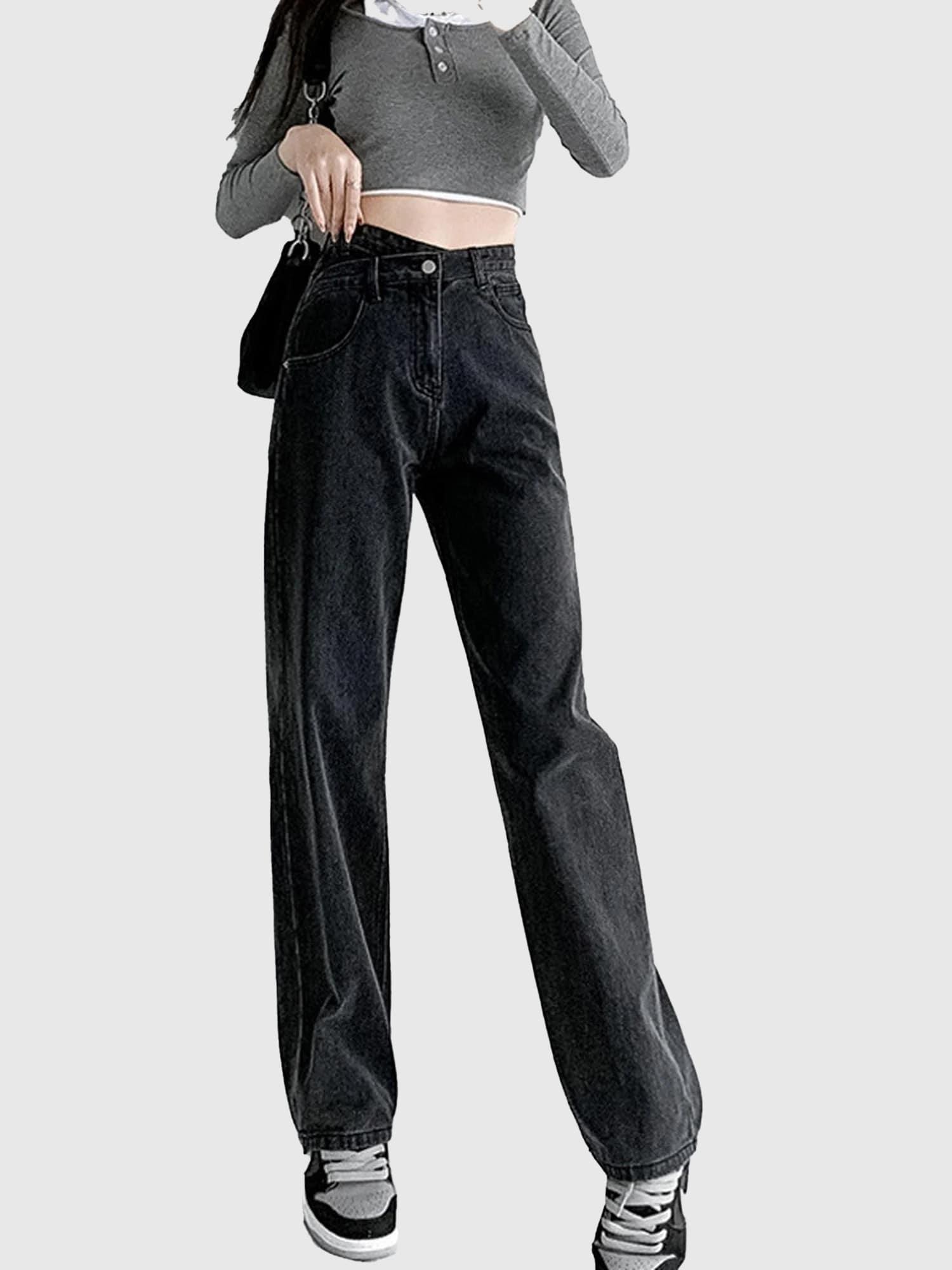 Black Criss Cross Waistband Denim