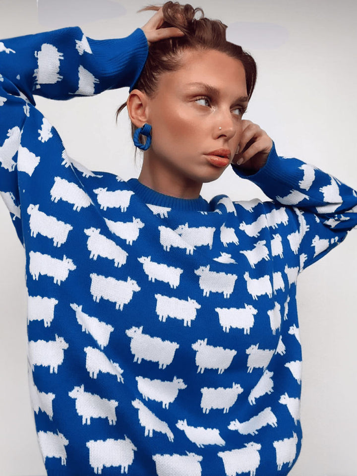 Blue Printed Relaxed Sweater