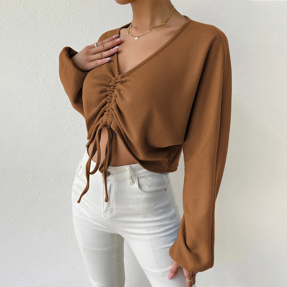 Brown Full Sleeve Front Ruched Top