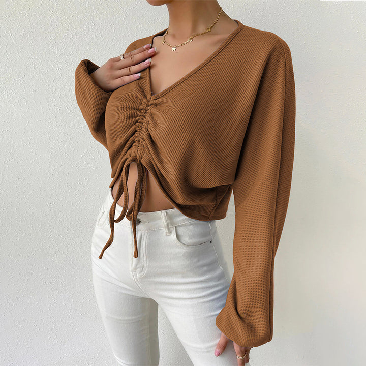 Brown Full Sleeve Front Ruched Top