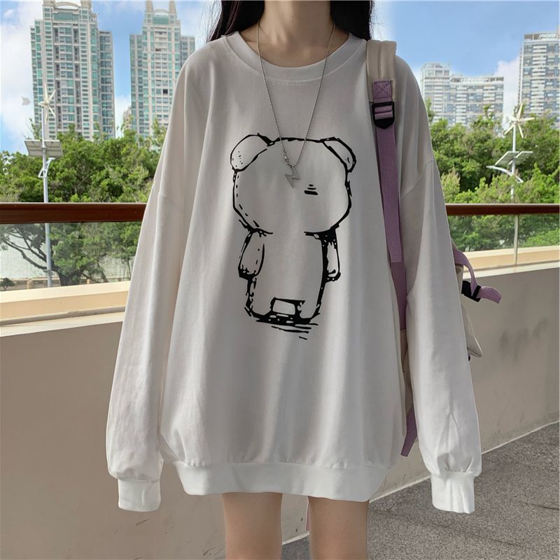 White Graphic Printed Oversized Sweatshirt