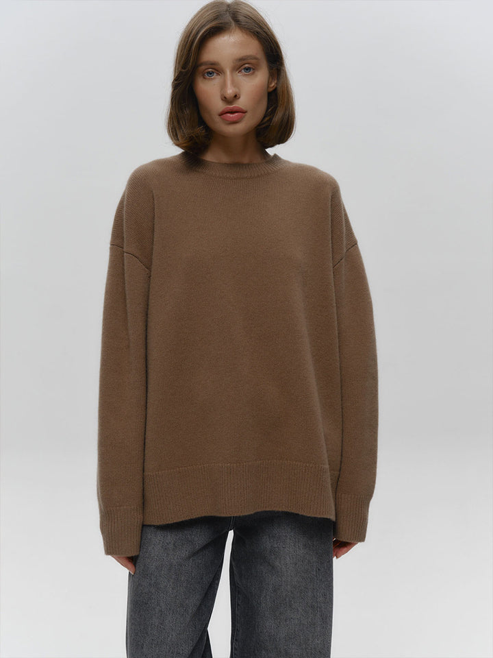Tan High Neck Oversized Solid Sweater