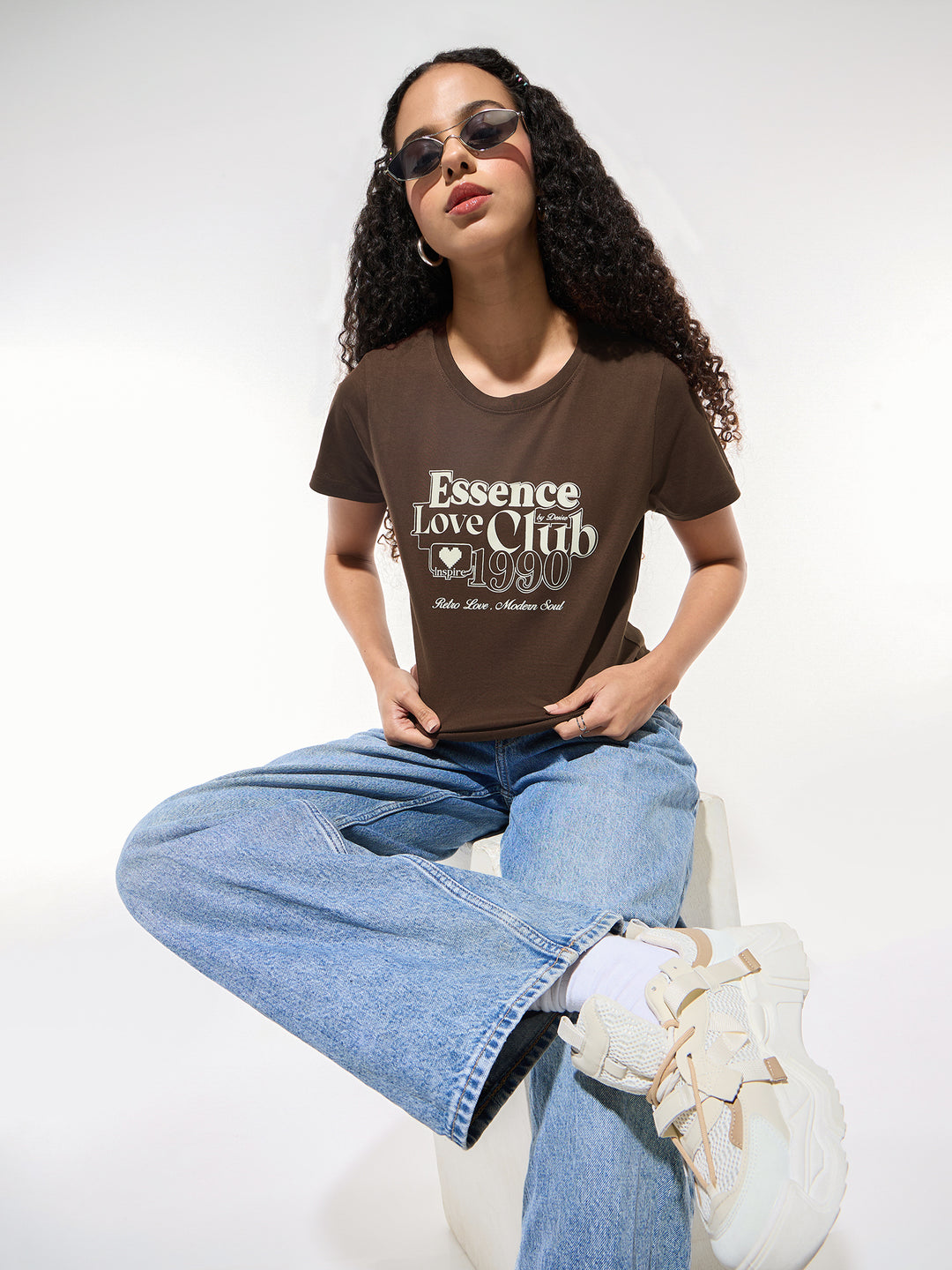 Brown Crew Neck Graphic Tshirt