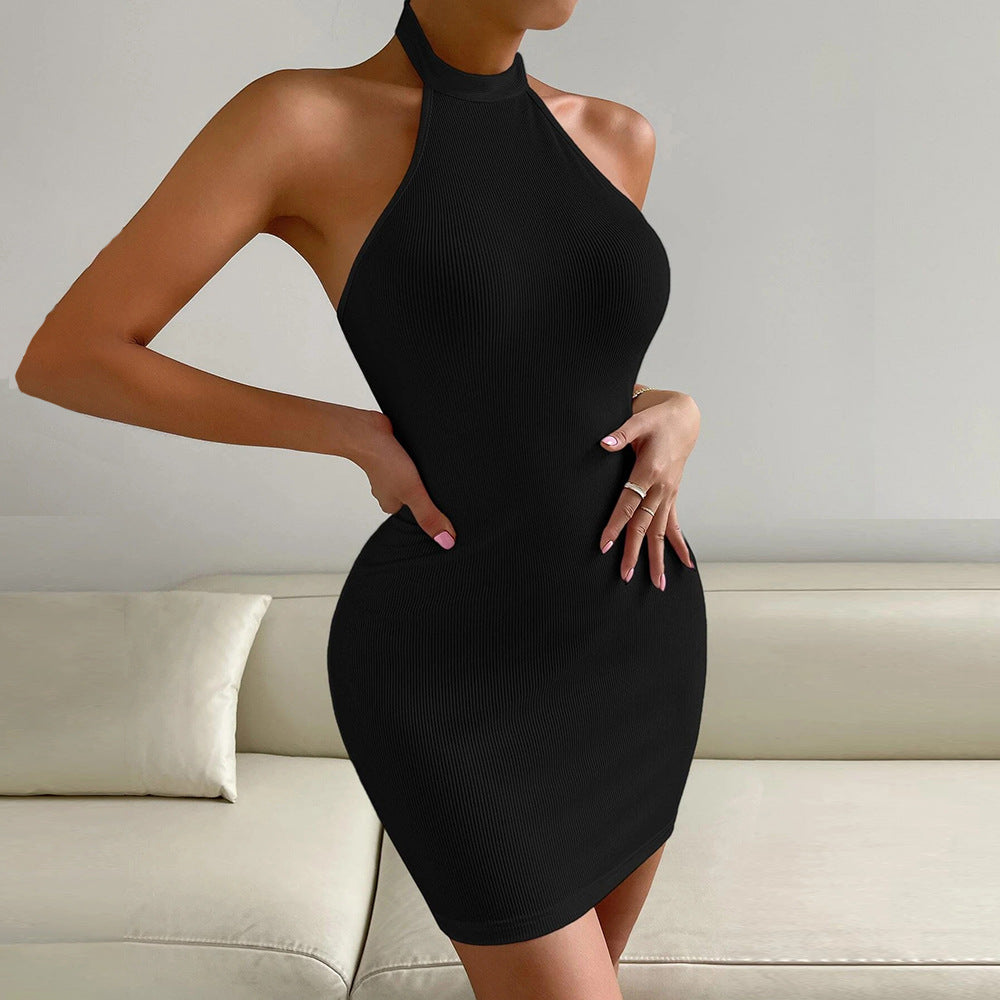 Black Halter Neck Fitted Dress