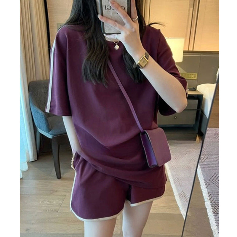 Purple Tonal Striped T-Shirt And Shorts Co-Ord Set