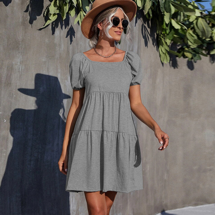 Grey  Short Sleeve Flared Dress