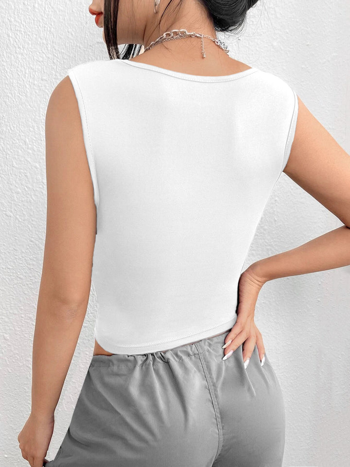 Off White Square Neck Sleeveless Tank