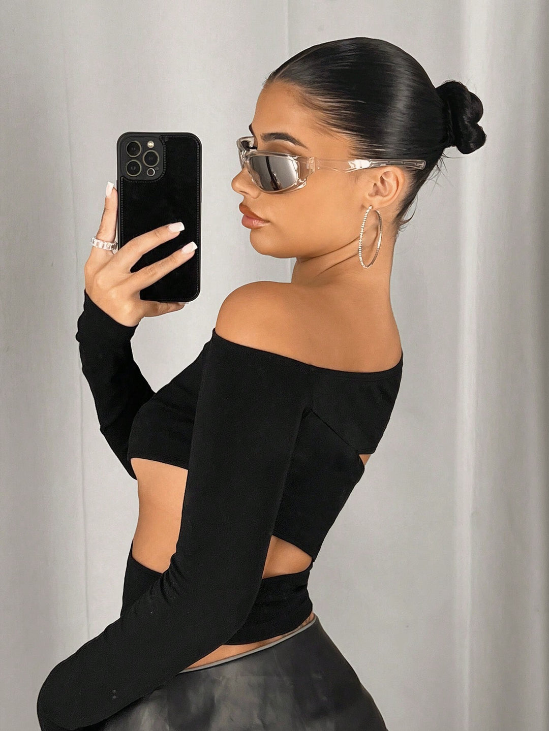 Black Off Shoulder Cut-Out Details Top