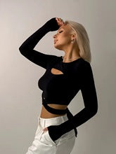 Black Full Sleeve Cut-Out Detail Back Tie-Up Top