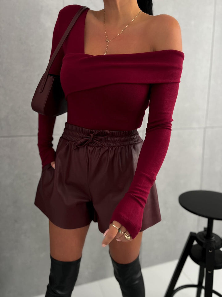 Red Off-Shoulder Criss Cross Detailing Top
