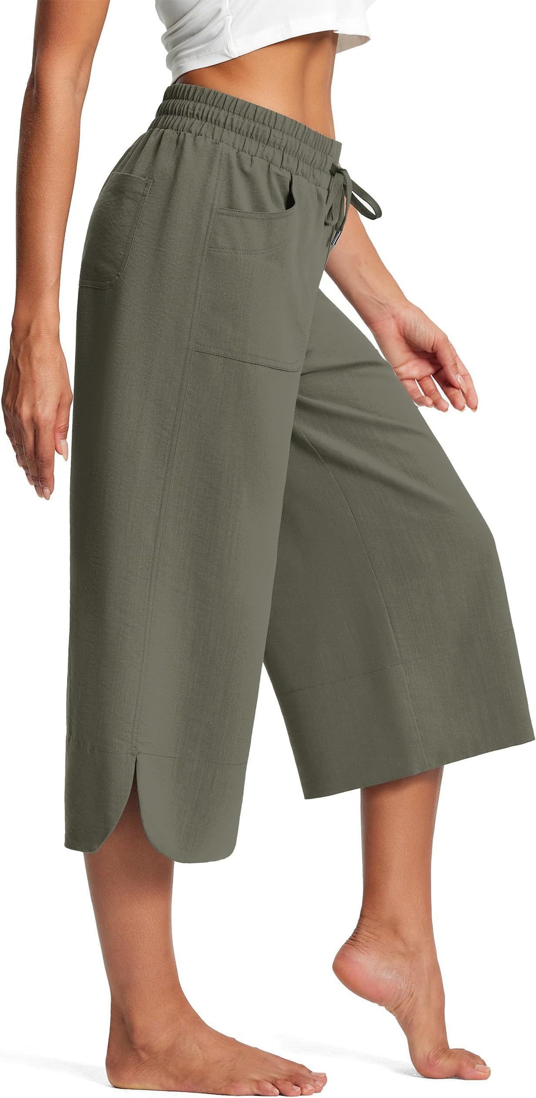 Green Wide Leg Calf Length Trouser