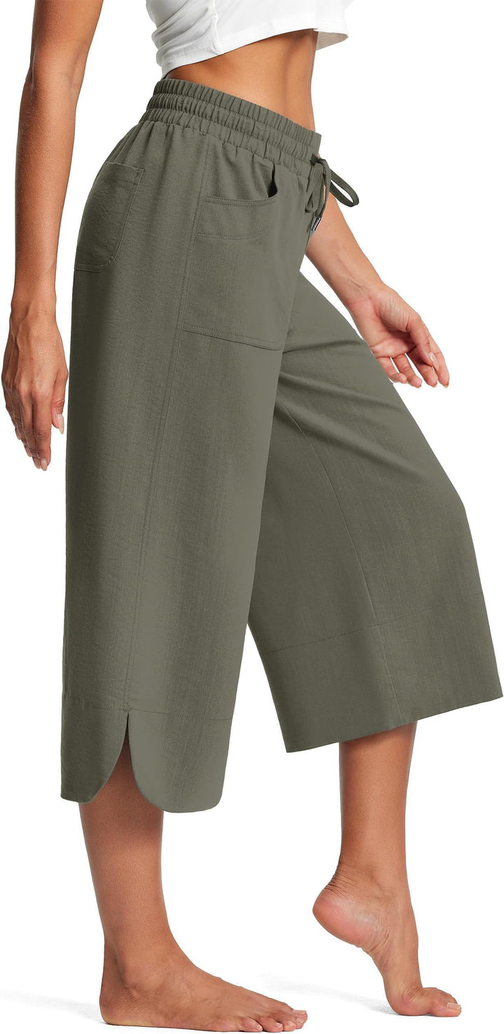 Green Wide Leg Calf Length Trouser
