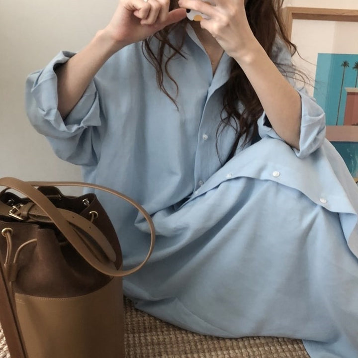 Blue Straight Fit Shirt Dress