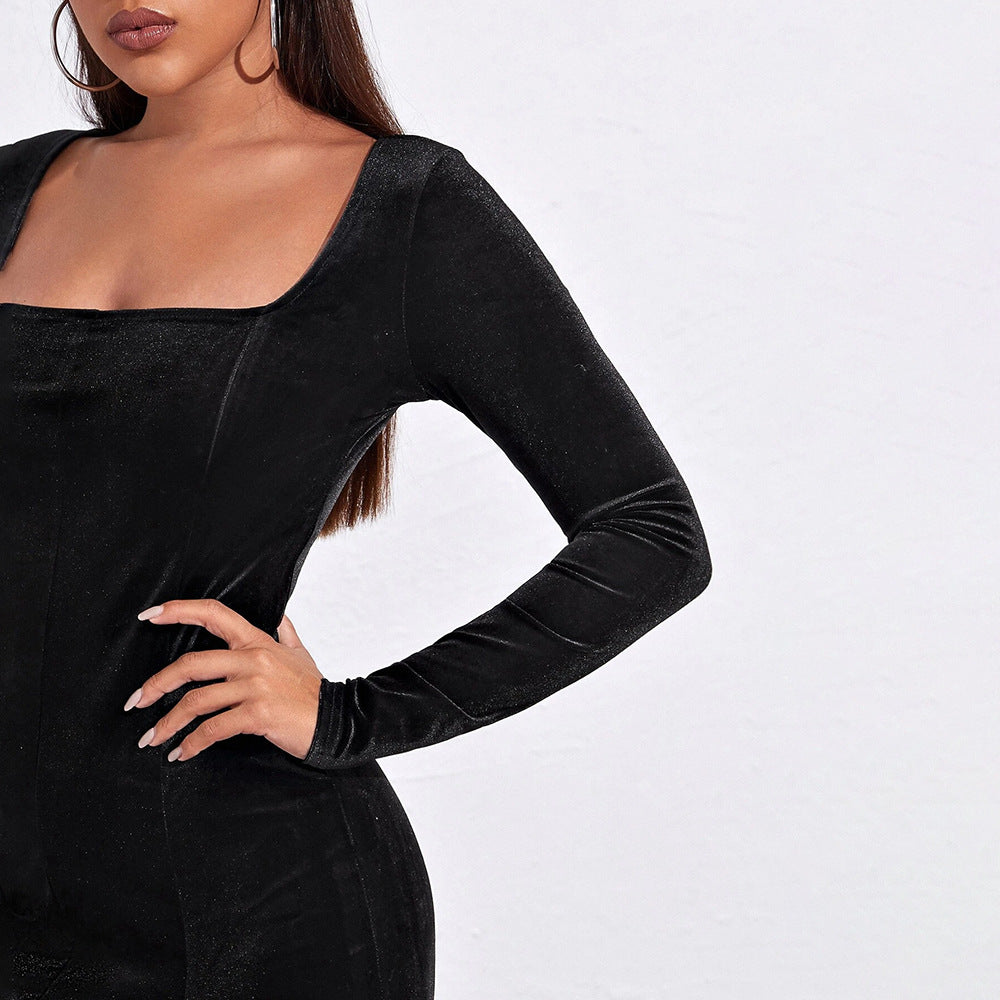 Black Full Sleeve Fitted Side Slit Dress