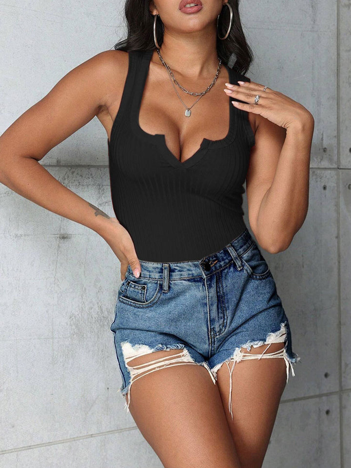 Black Shoulder Strap V Notch Top