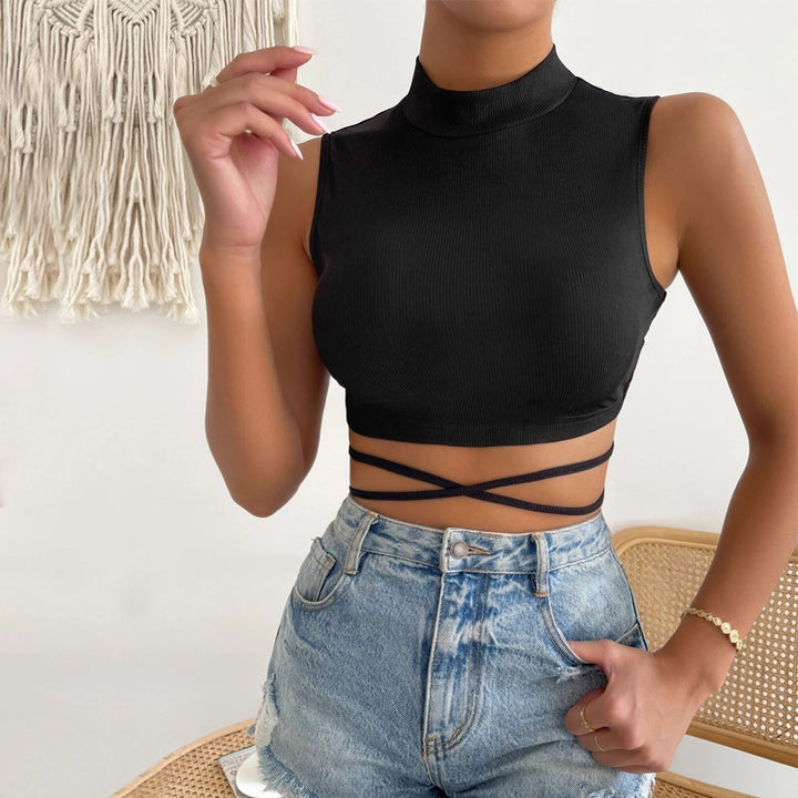 Black Sleeveless High Neck Crop Top