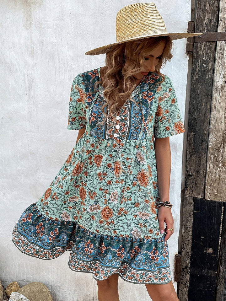 Green Half Sleeved Relaxed Fit Dress