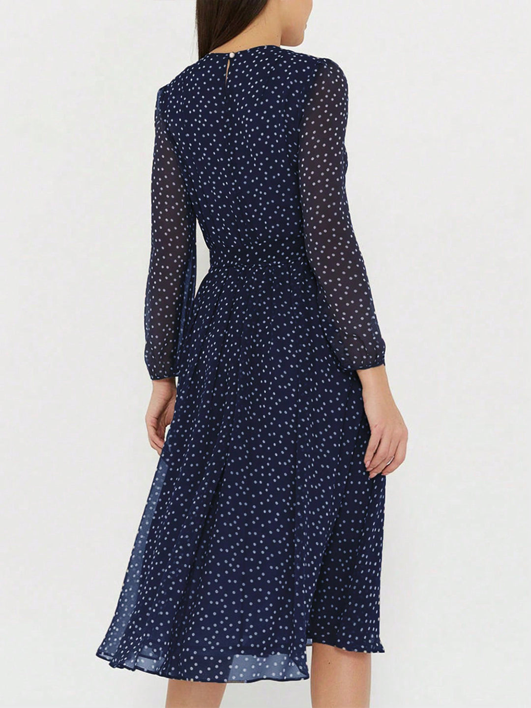 Navy Blue Printed High Neck Midi Dress