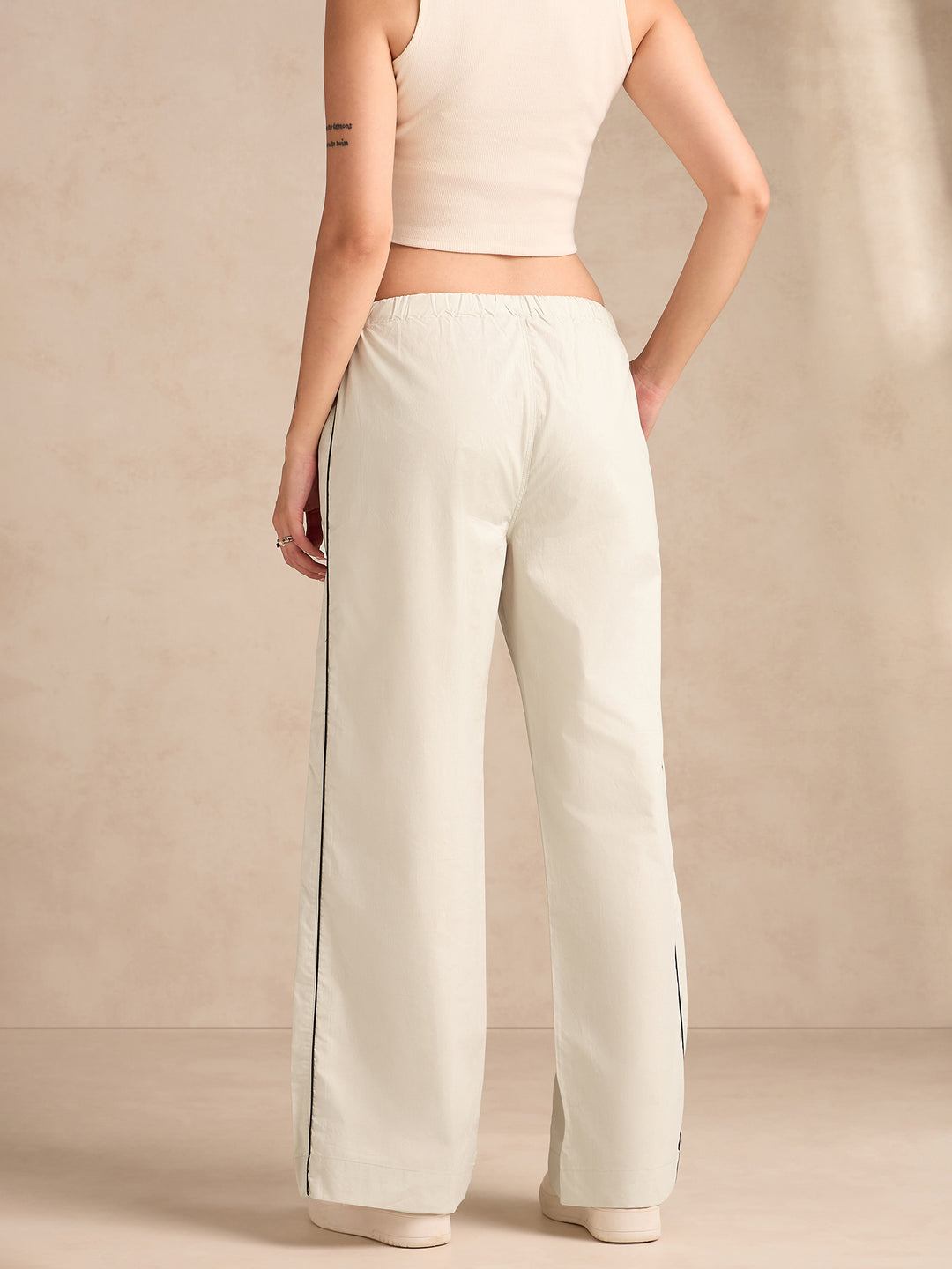 Off White Pintuck Wide Leg Trouser