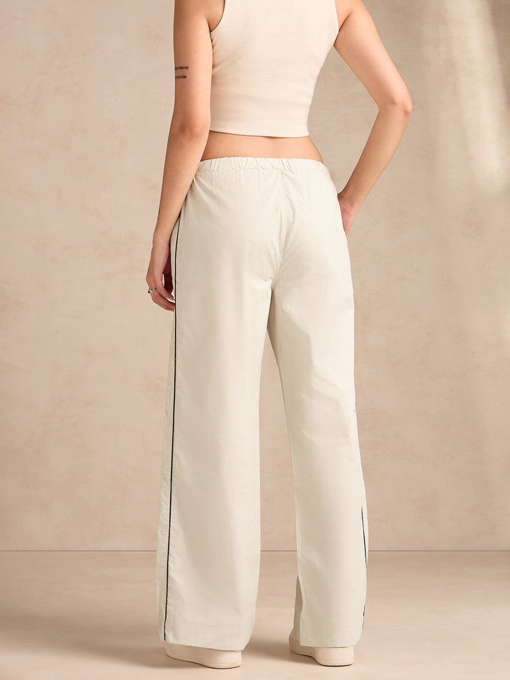 Off White Pintuck Wide Leg Trouser