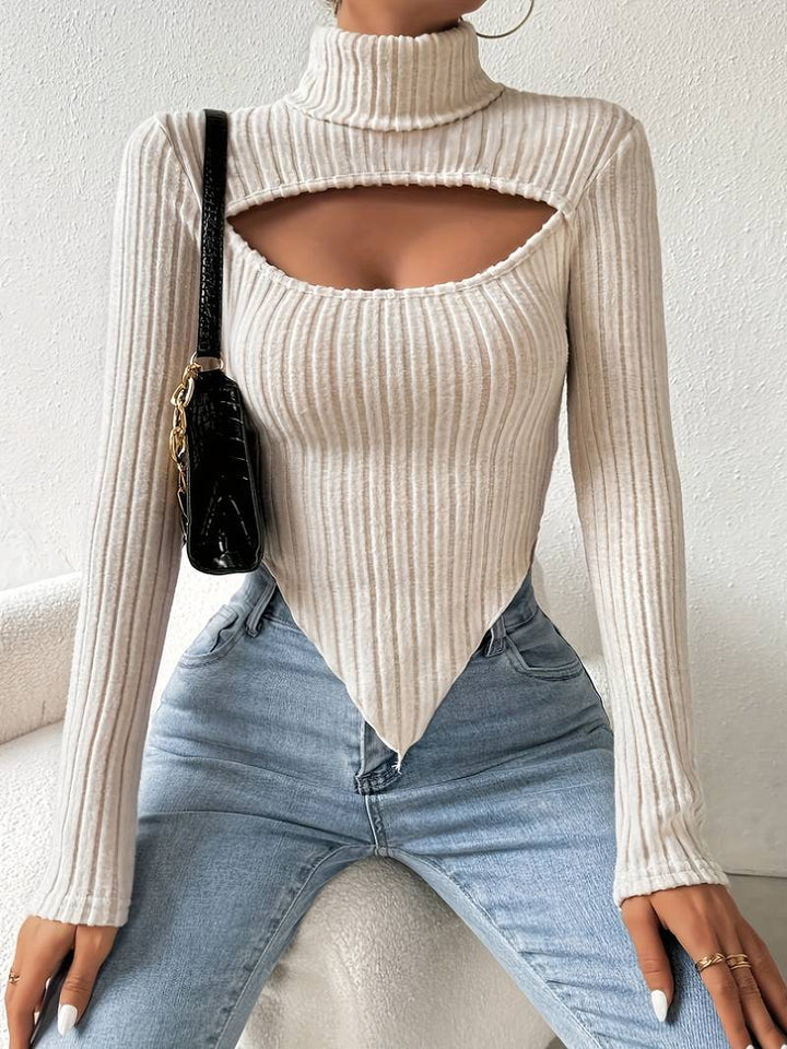 Cream Pointed V Hem Cut Out Top