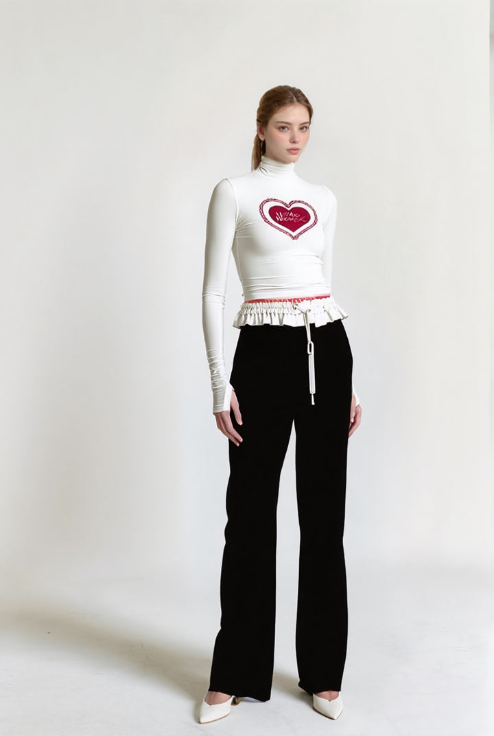 White Heart Graphic Print Fitted Top