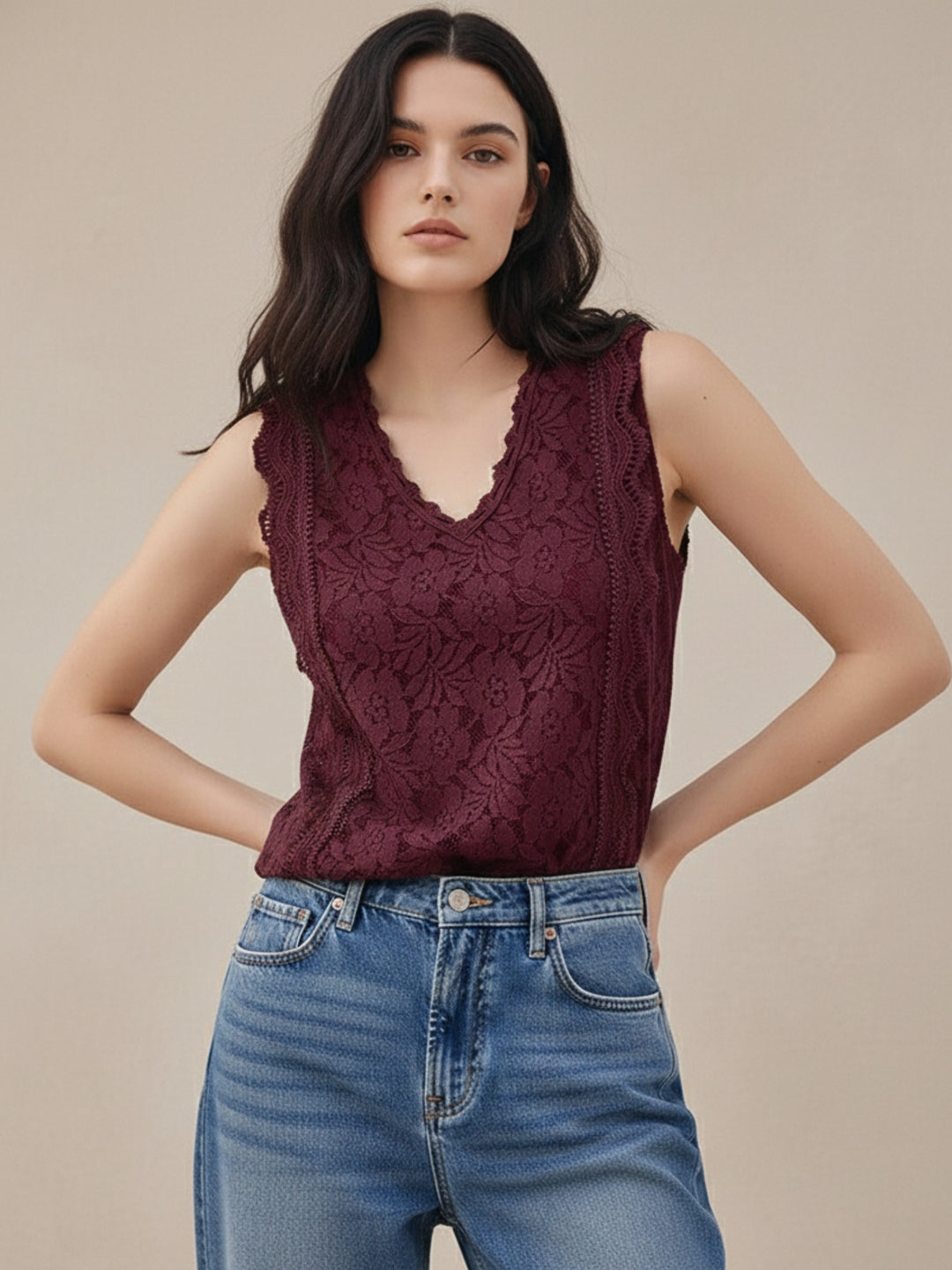 Burgundy Lace Textured Top