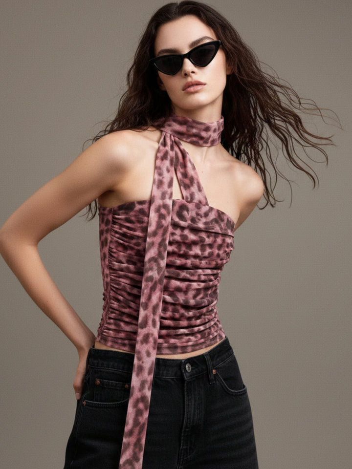 Burgundy Printed Neck Wrap Top