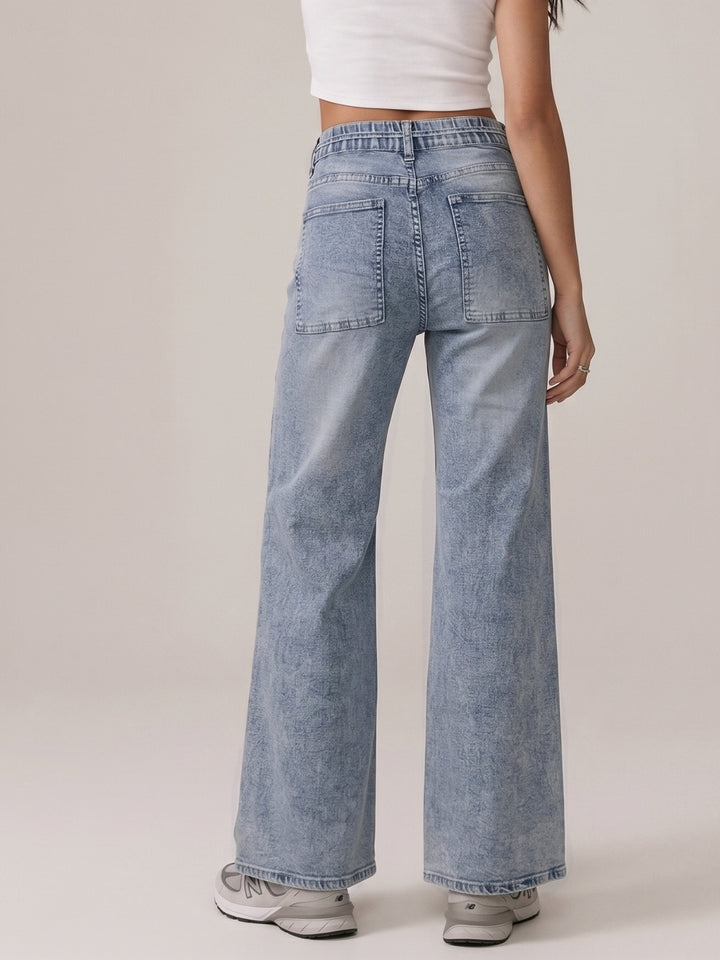 Blue Belt Tie Up Details Baggy Denim
