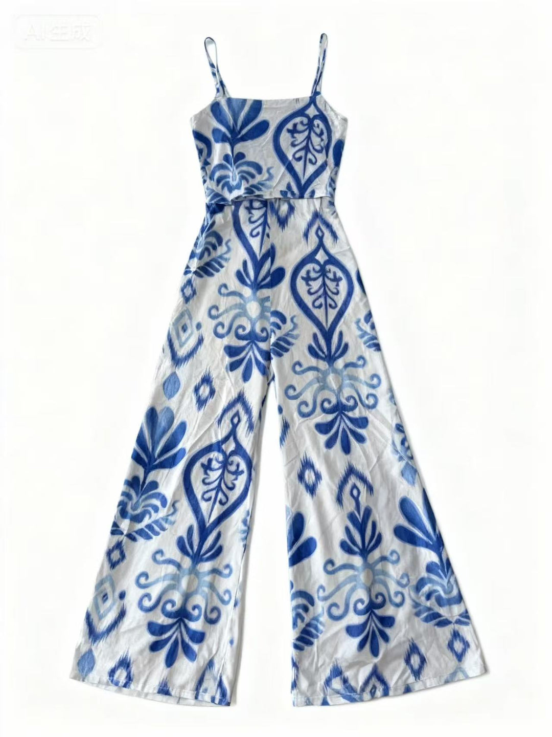 Blue Shoulder Strap Top And Pant Set