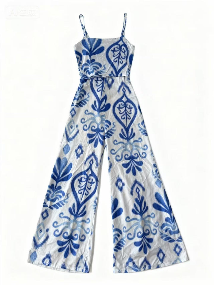 Blue Shoulder Strap Top And Pant Set