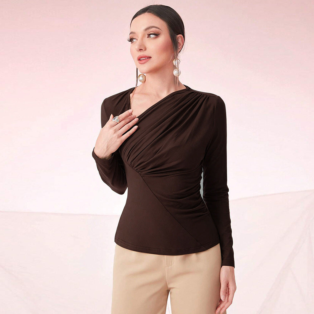 Brown Asymmetric Neckline With Side Ruching
