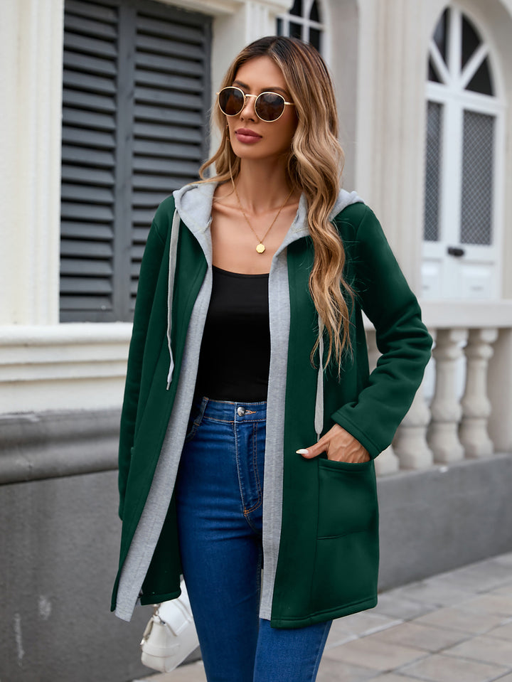 Dark Green Full Sleeve Hooded Jacket