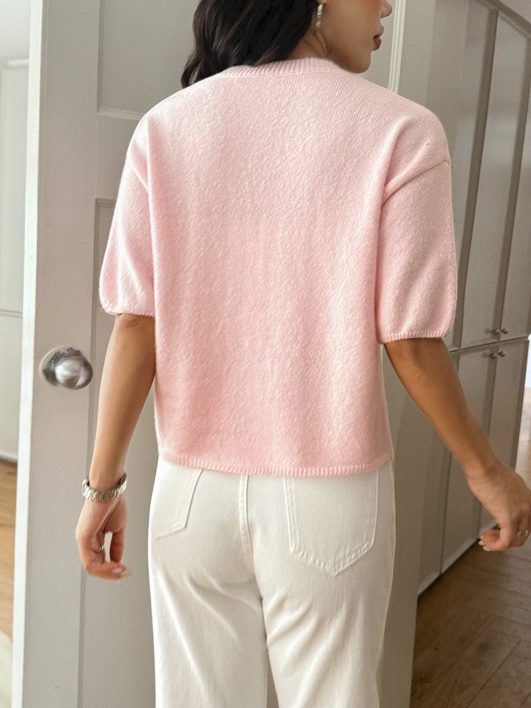 Pink Solid Casual Pull Over