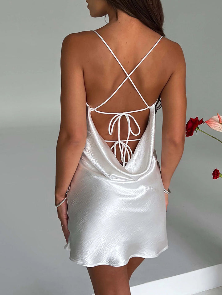 White Strappy Back Tie Up Dress
