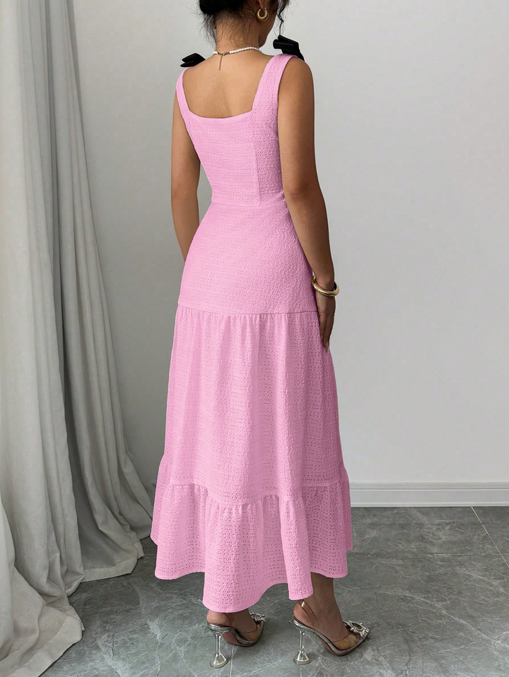 Pink Bow Attached Sleeveless Dress