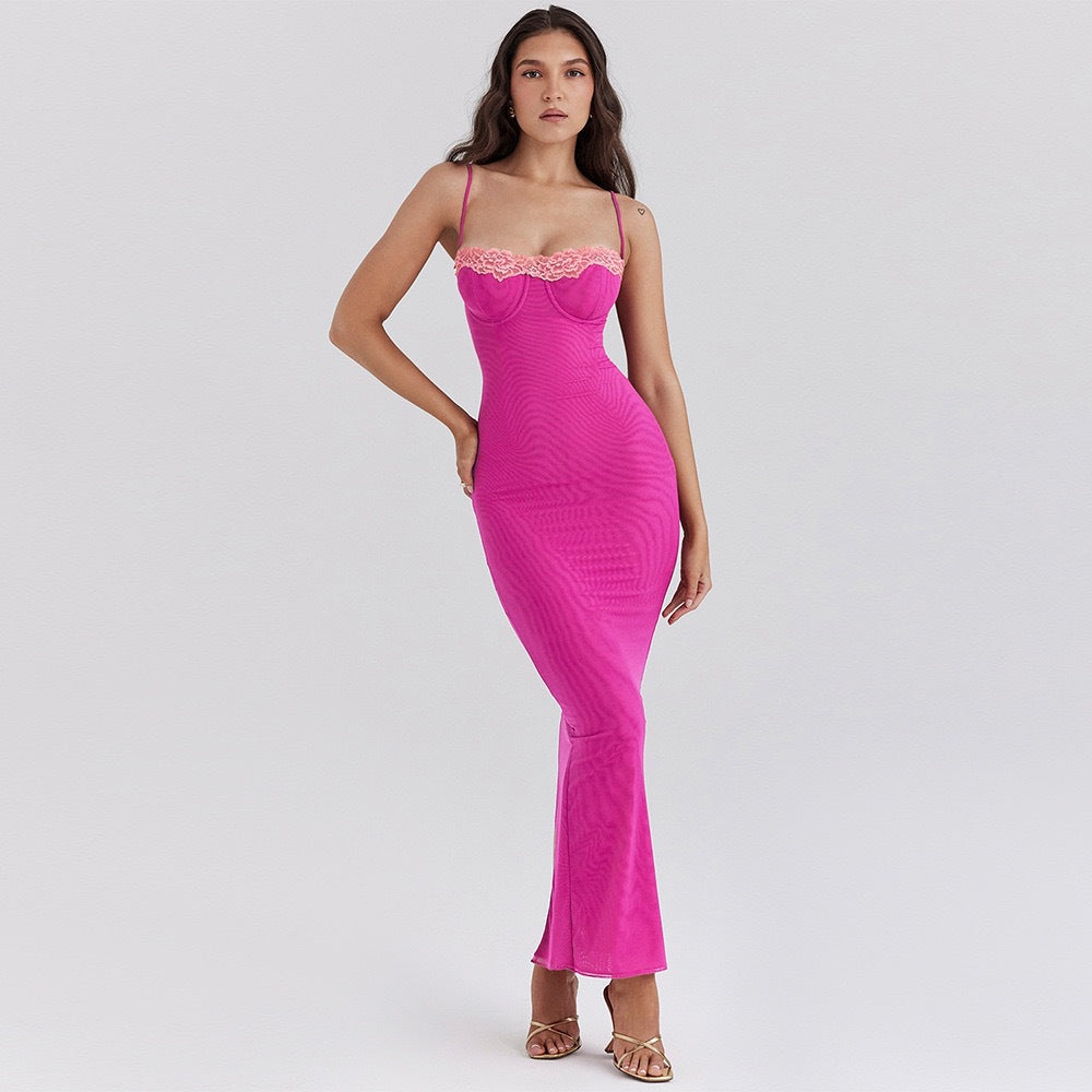 Purple Spaghetti Strap Lace Dress