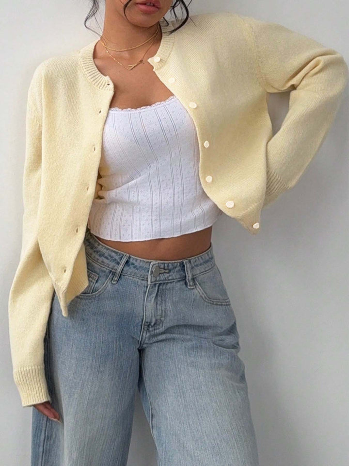 Yellow Full Sleeve Relaxed Button Down Cardigan