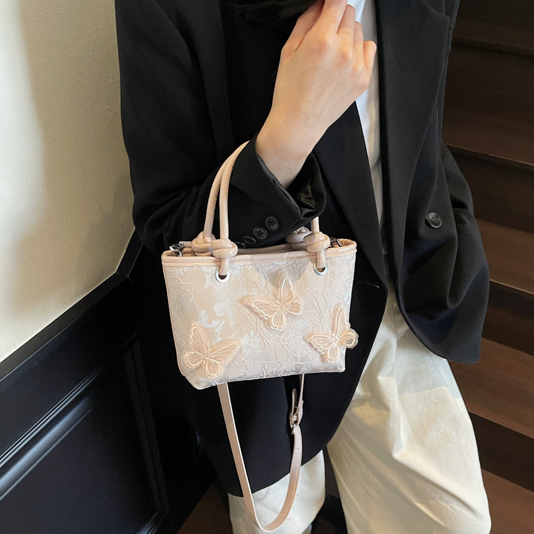 Pink Butterfly Embossed Hand Bag