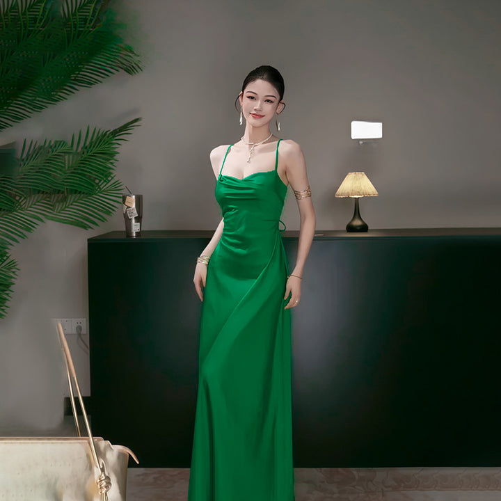 Green Cowl Neck Backless Dress