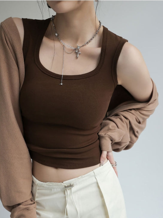 Brown Scoop Neck  Tank Top