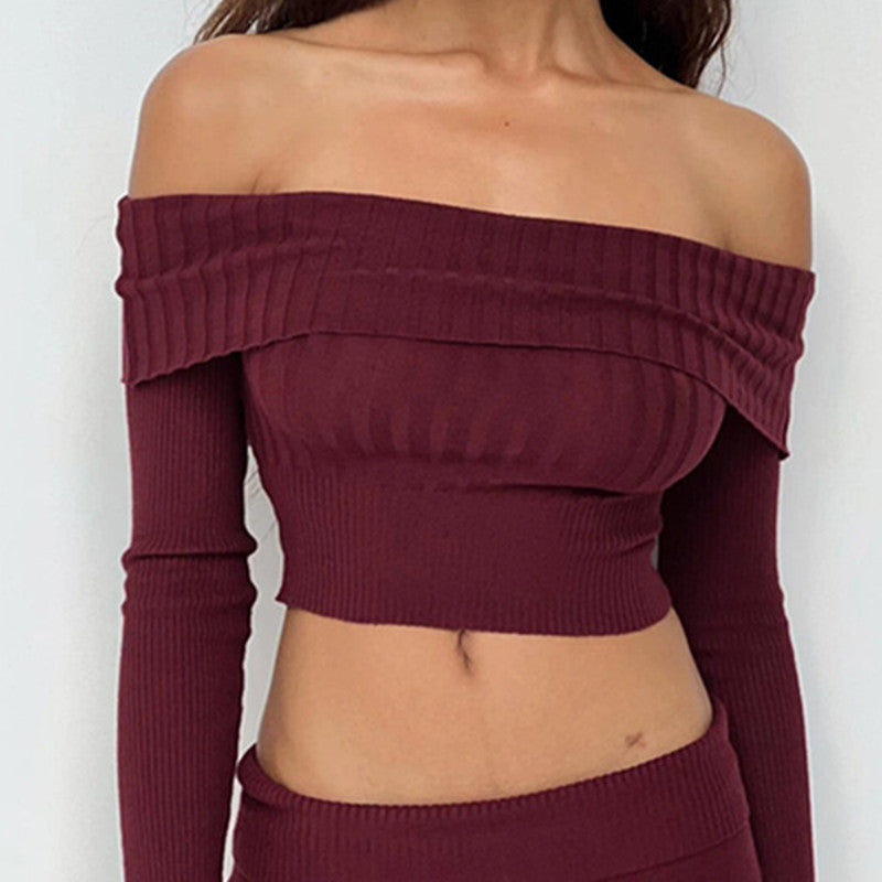 Wine Off Shoulder Crop Top