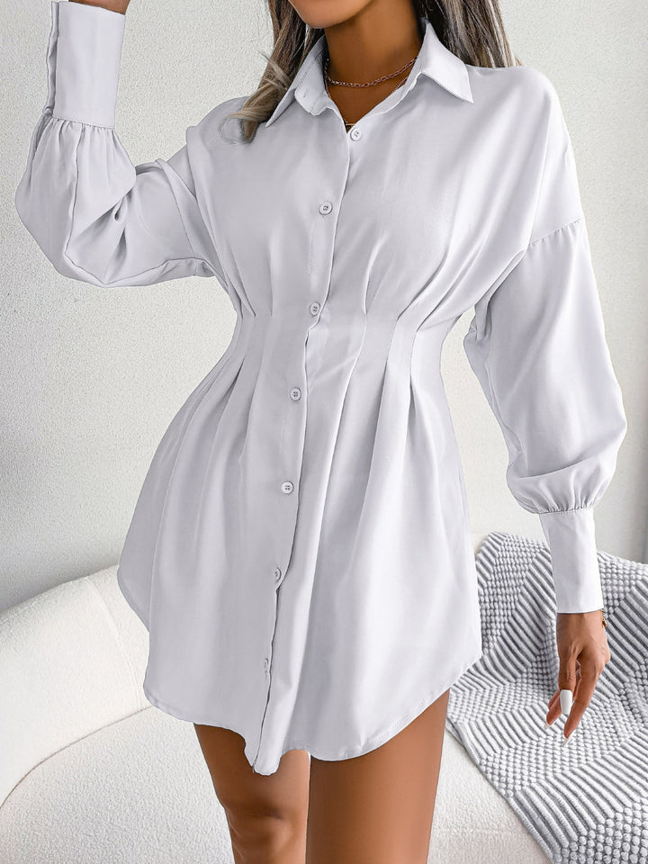 White Sinched Waist Shirt Dress