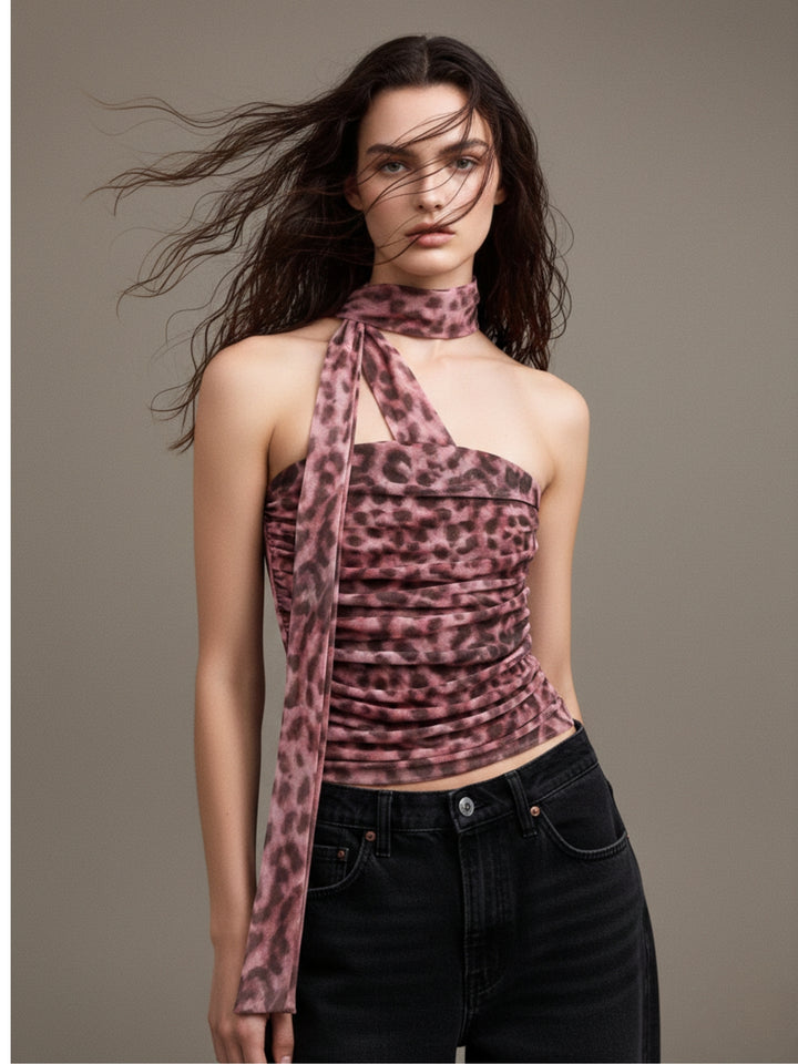 Burgundy Printed Neck Wrap Top