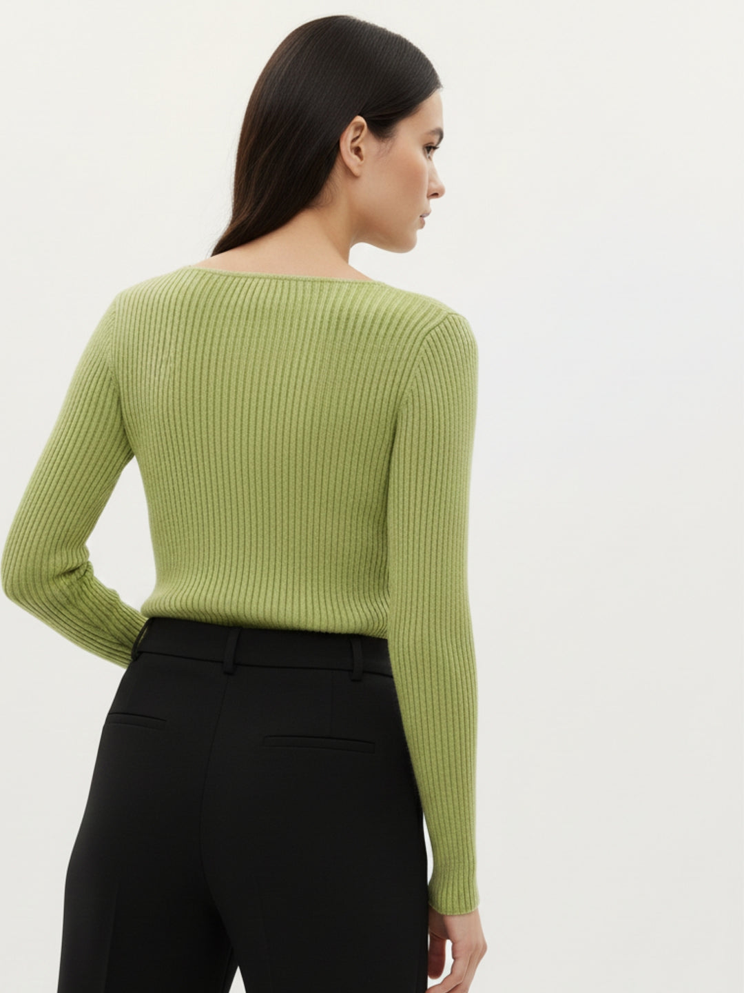 Light Green Full Sleeve V Neck Fitted Top